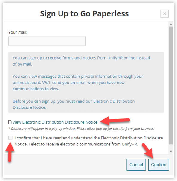 Sign up to go paperless popup box